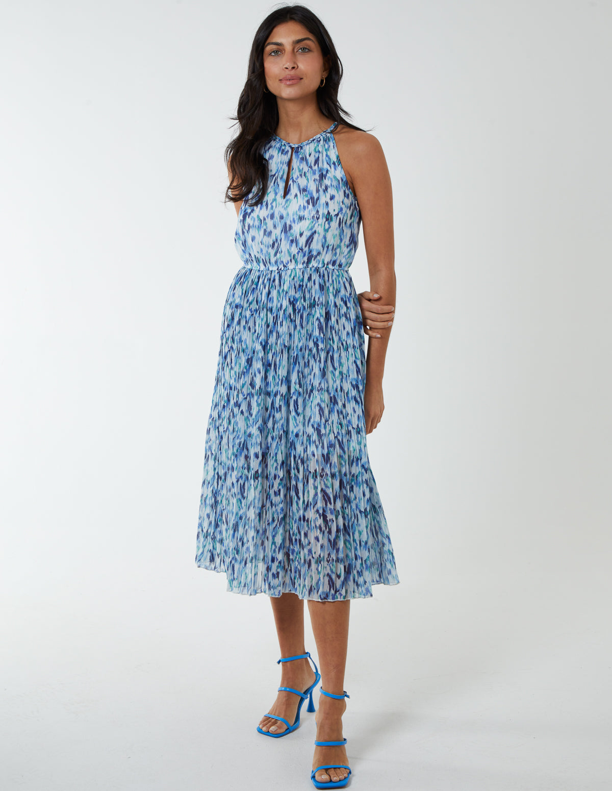 Halter Neck Midi Dress - 8 / BLUE