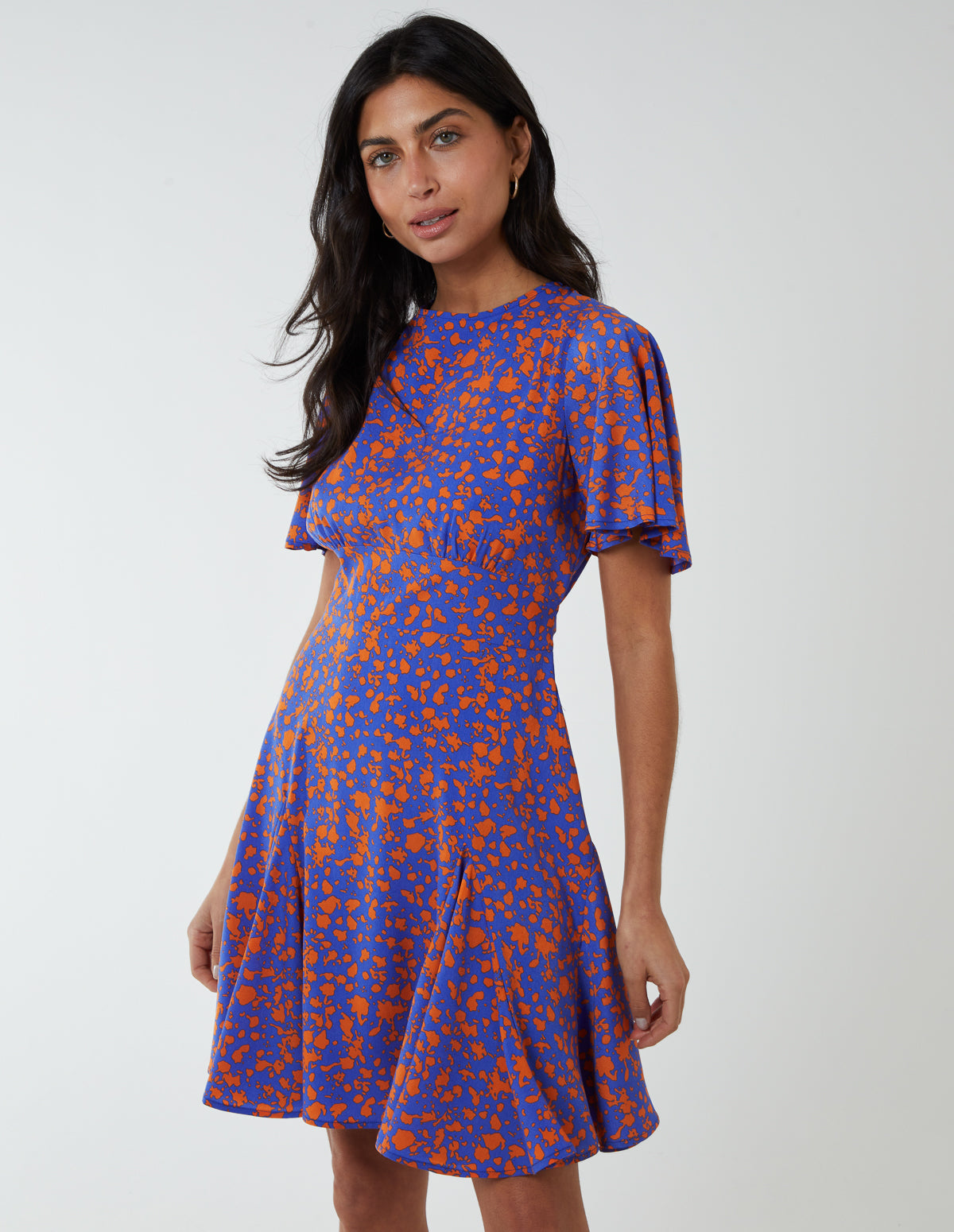 Godet Insert Mini Dress With Tie - 10 / BLUE PATTERN