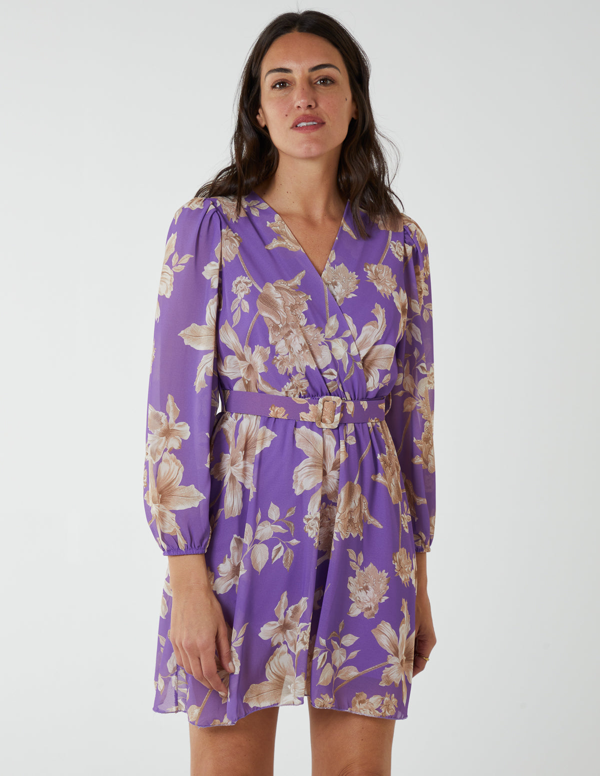 Floral Georgette Dress - M/L / Lilac