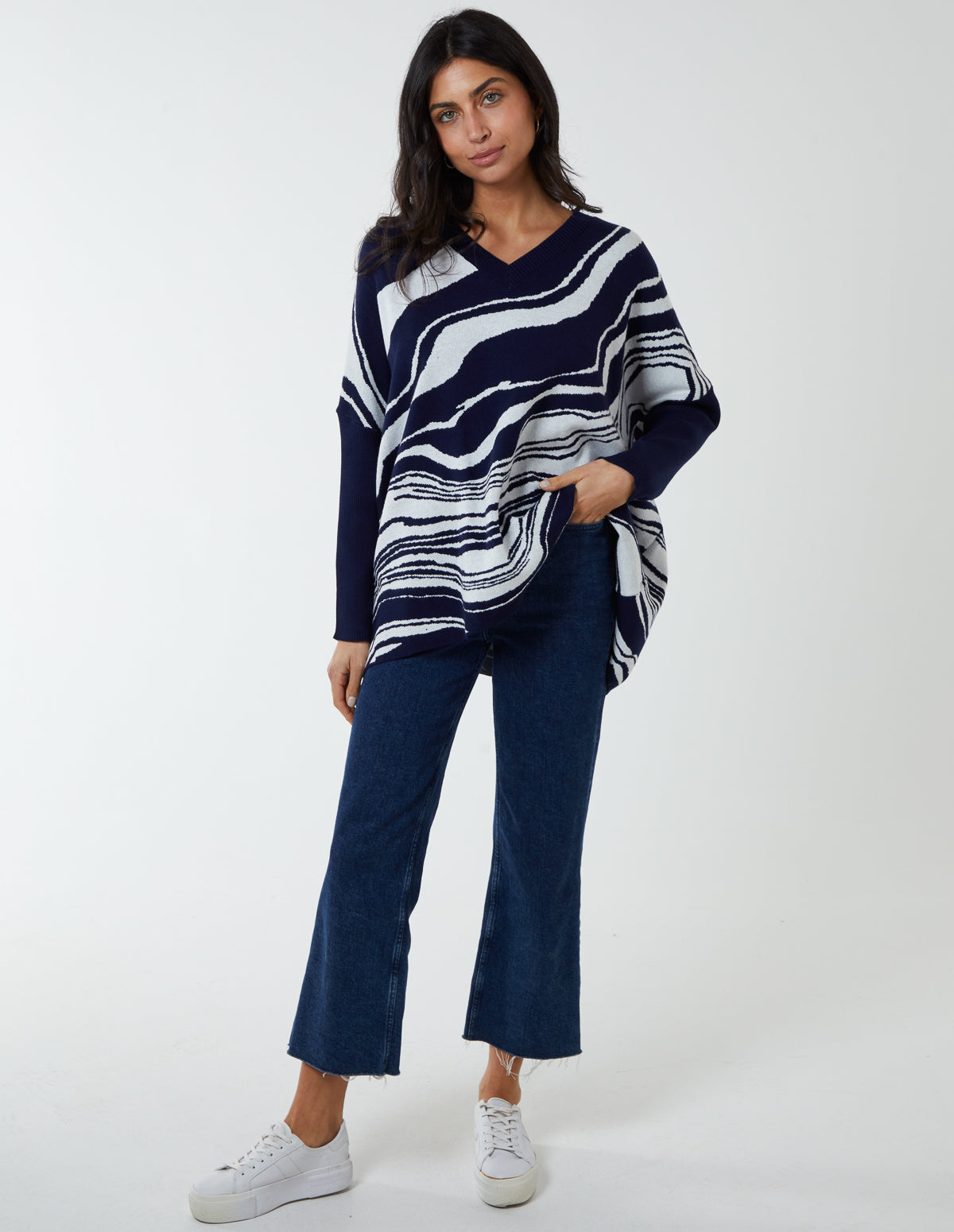 Swirl Print V Neck Jumper 