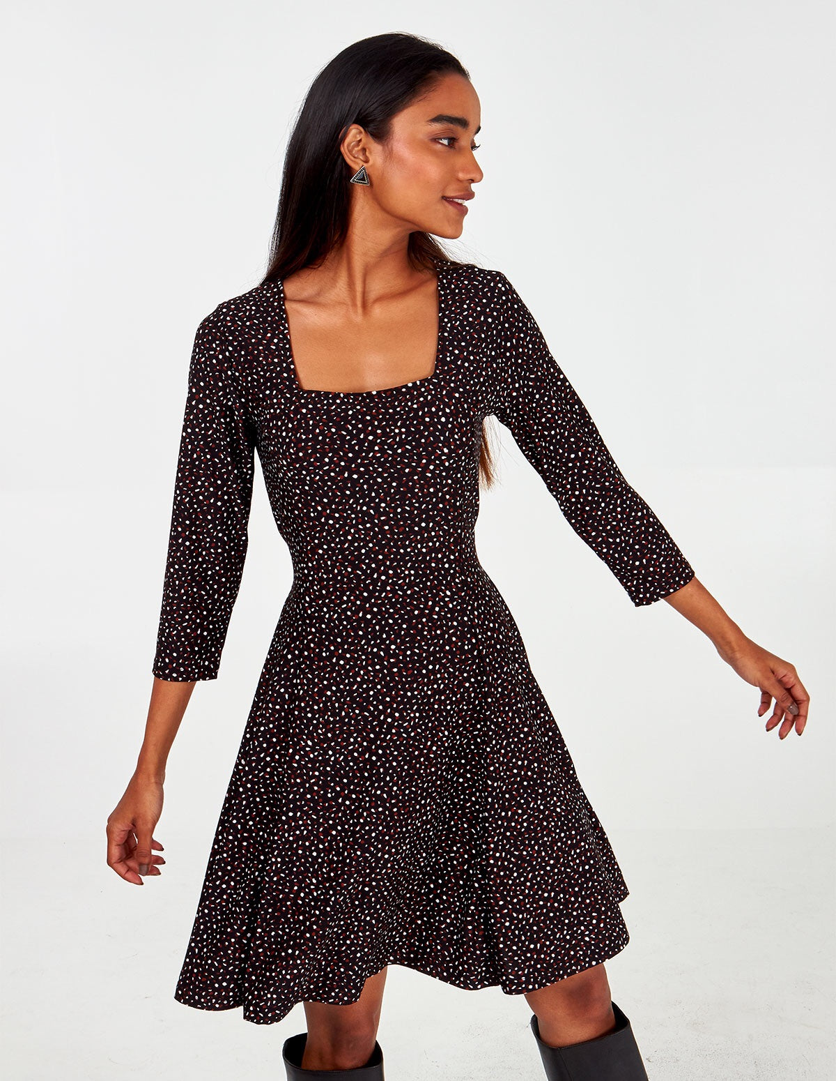 ALYSSIA - 3/4 Sleeve Multi Spot Dress 