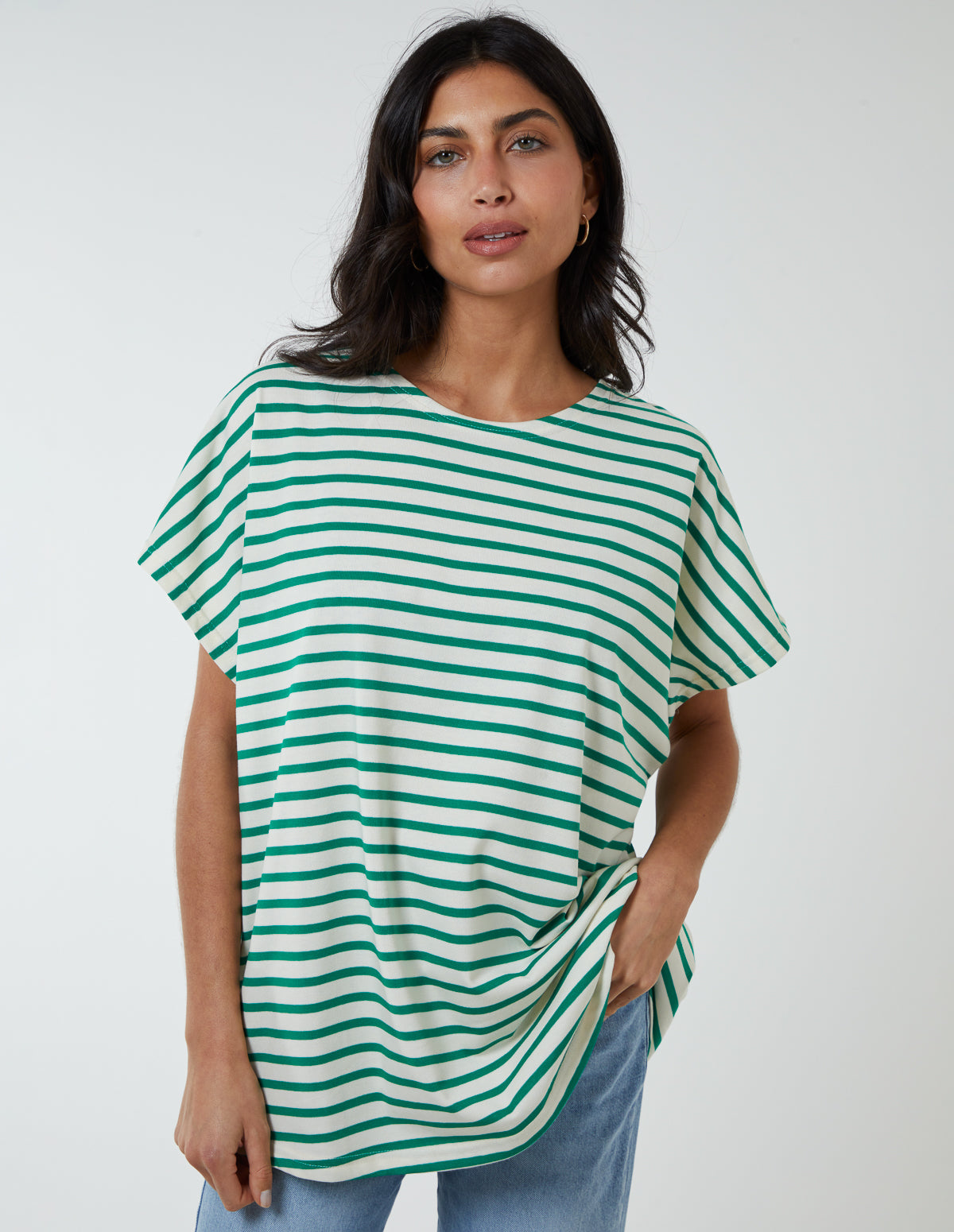 Cotton Loop Back Stripe Sweat Top 