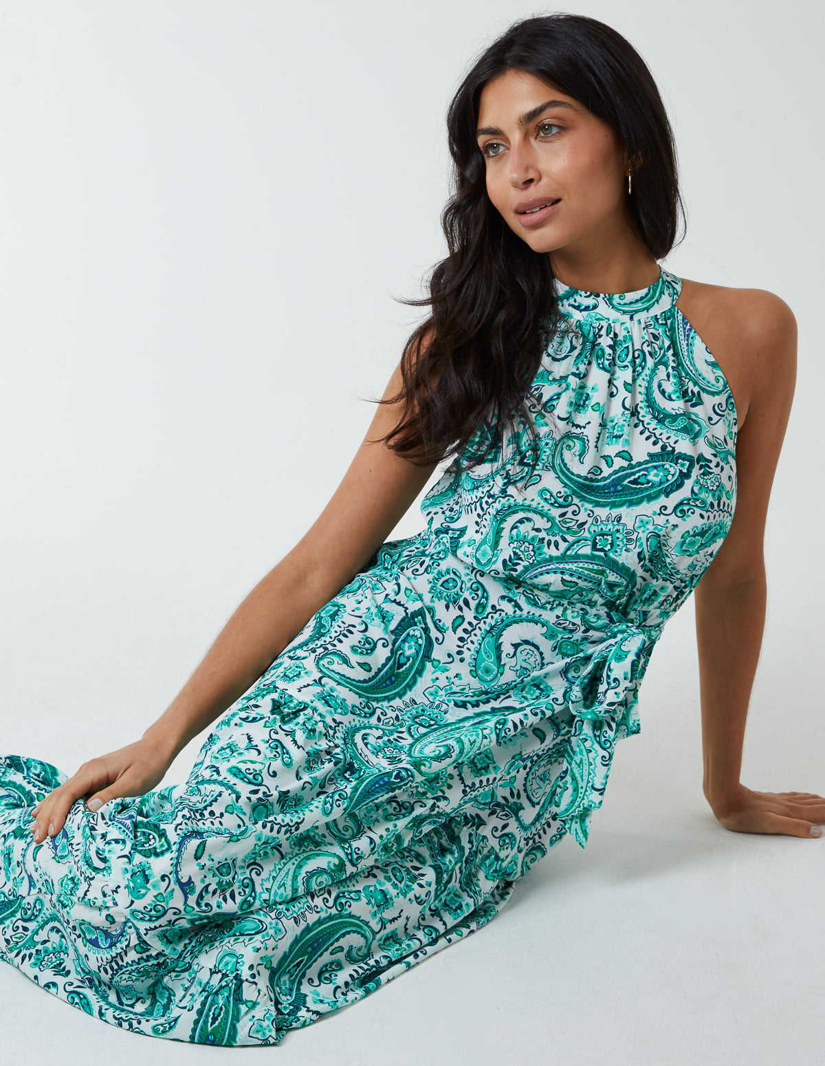 Halter Neck Midi Dress - 14 / GREEN