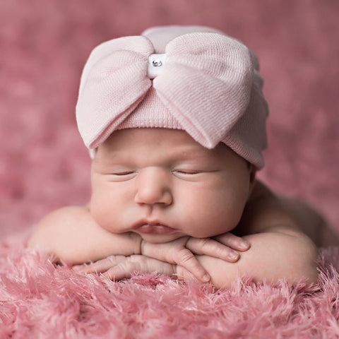 Beautiful Pink Bow with Jewel Baby Girl Newborn Hospital Hat