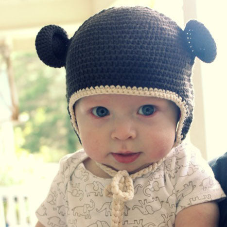 Organic Brown Crochet Baby Bear with Ears Animal Hat