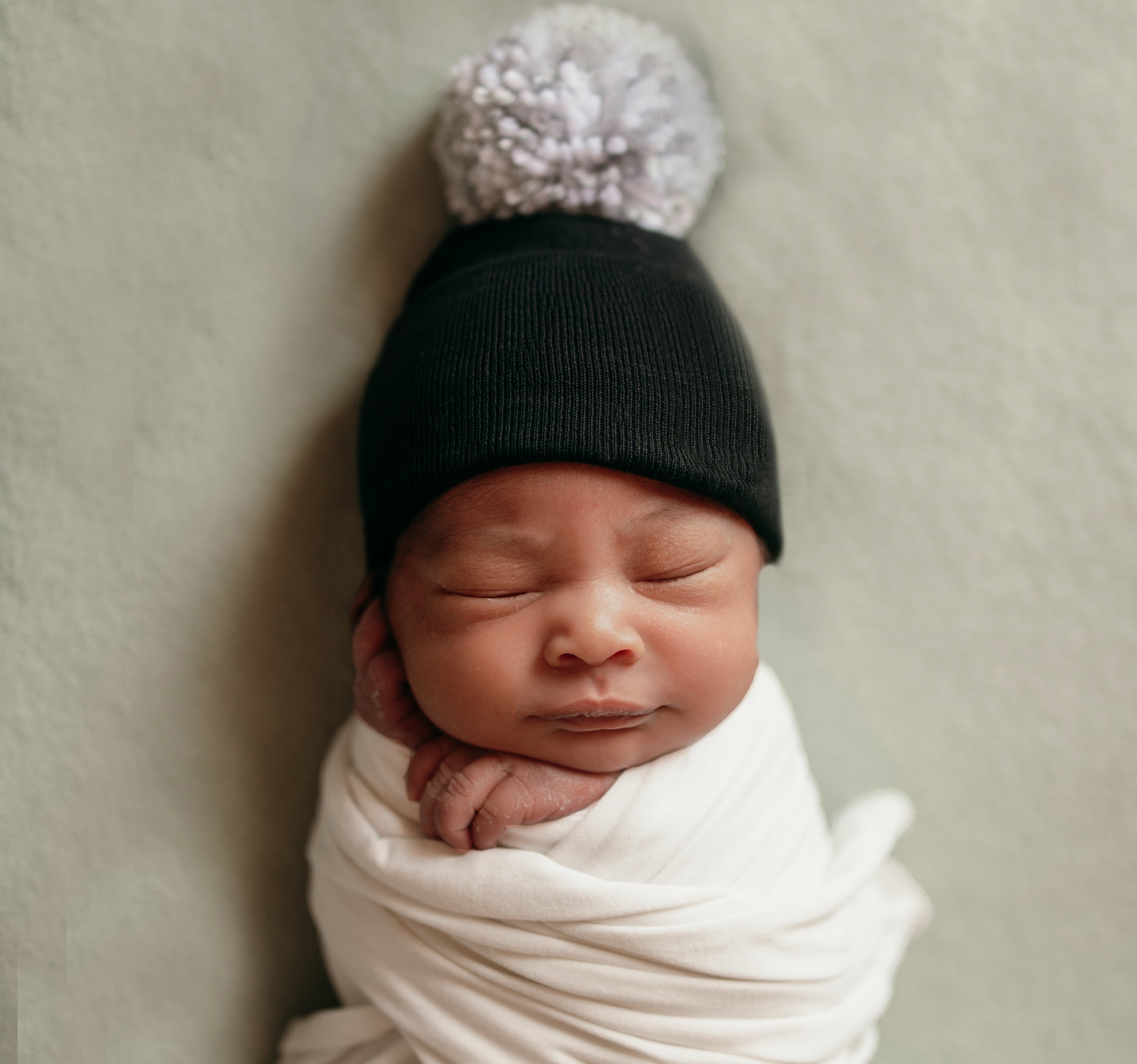 Newborn Baby Boy Hospital Beanie Grey and White Pom Pom Hat Newborn Hat