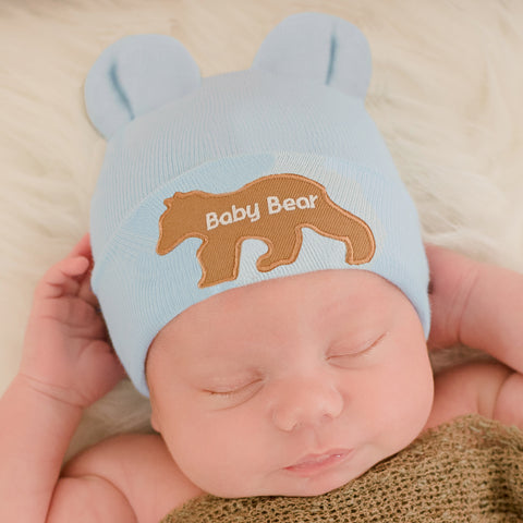 Blue Or White Baby Bear With Baby Bear Patch Newborn Boy Or Girl Hospital Hat Gender Neutral