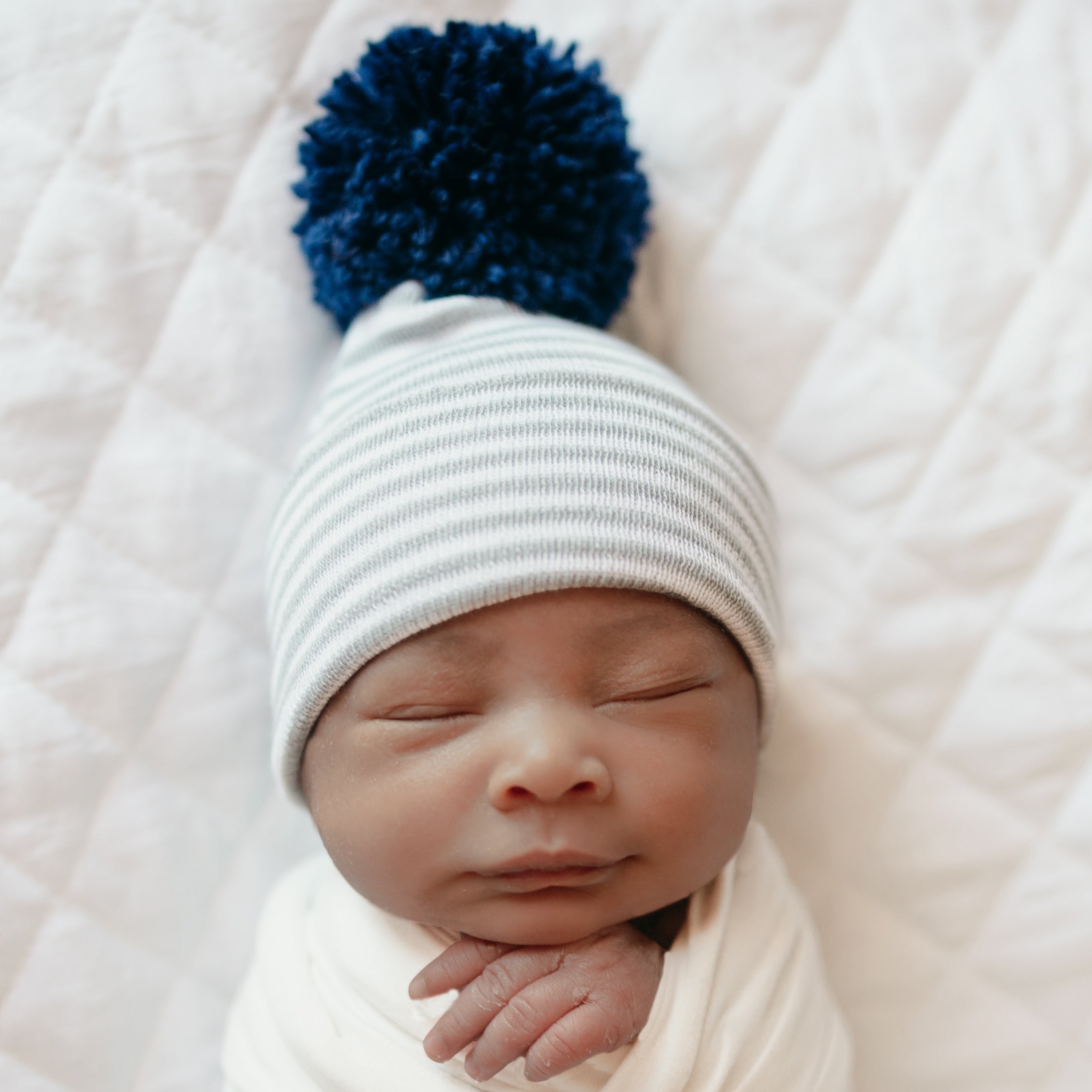 Newborn Boy Hospital Hat, Grey and White Striped Nursery Beanie