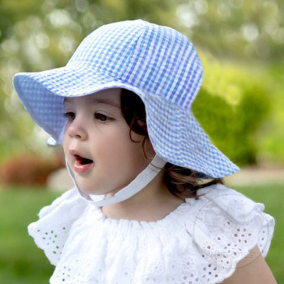 Monogrammed Blue and White Gingham Baby Sun Hat- Baby Girl Sun Hat