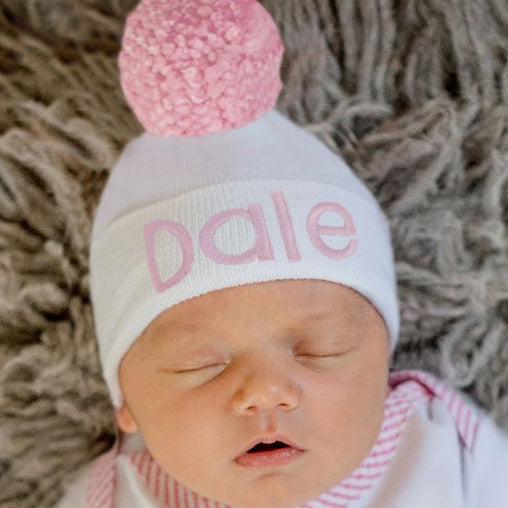 Personalised Baby Girls Pink Pom Pom Hat