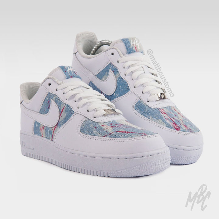 Custom Air Jordan 1 Low Washed Denim/White-Pink - SoleSnk