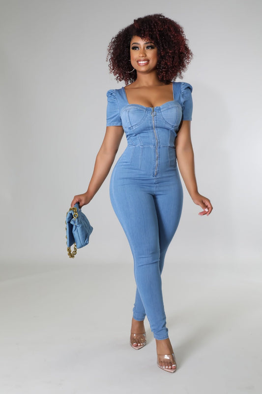 OWN Long Sleeve Denim Jumpsuit