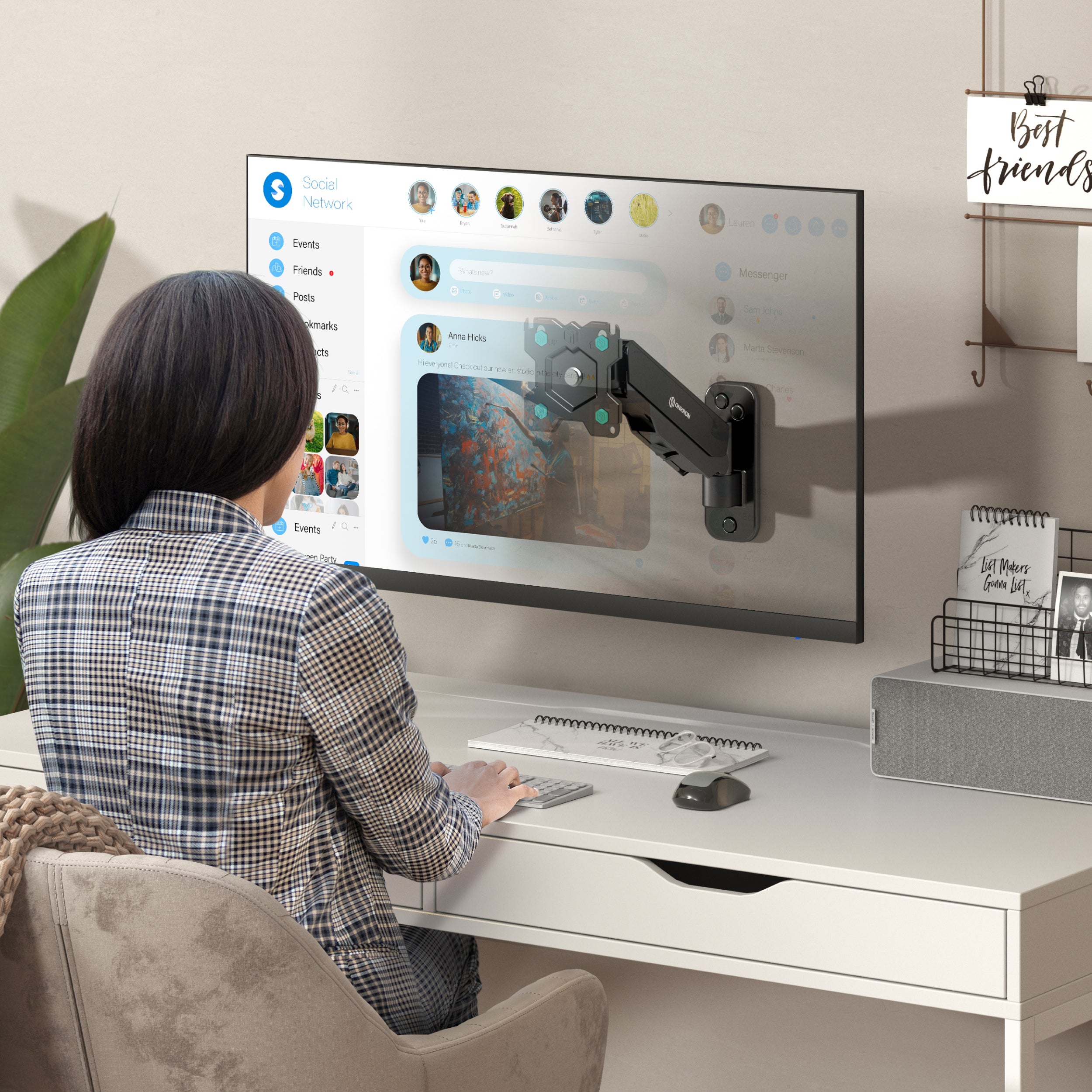Wandhalterung für TV oder Monitor 13"-34" max 8 kg, Neigbar-schwenkbar, mit Drehfunktion, schwarz G120