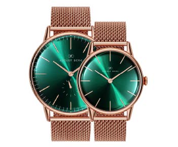 Serenity Greenhill Rose Gold Gift Set 40mm | Rose Gold Mesh Strap & Green Perlon Strap August Berg Timepieces