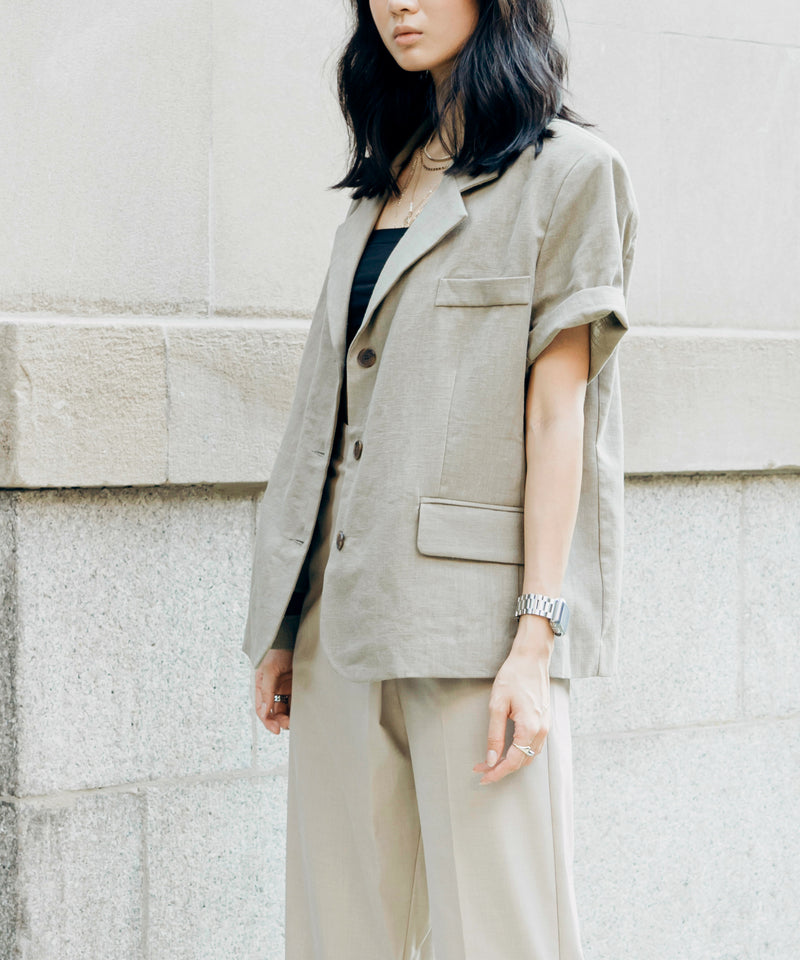 short sleeve linen blazer