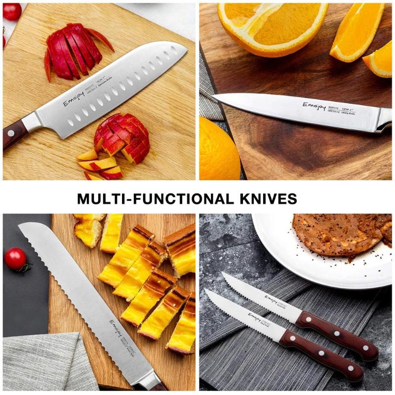 TUO Knife Set 8pcs, Japanese Kitchen Chef Knives Set with Wooden Block,  including Honing Steel and Shears, Forged German HC Steel with comfortable