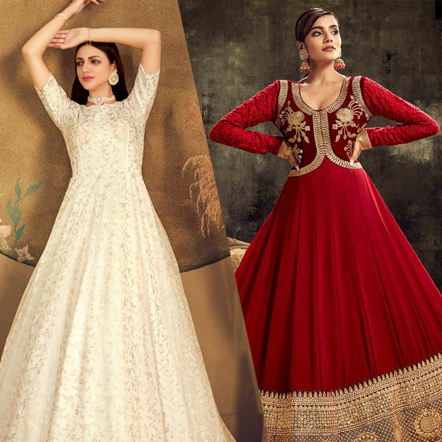 Salmon Pink & Gray Designer Heavy Embroidered Bridal Anarkali Gown | Anarkali  dress, Lehenga style, Party wear lehenga