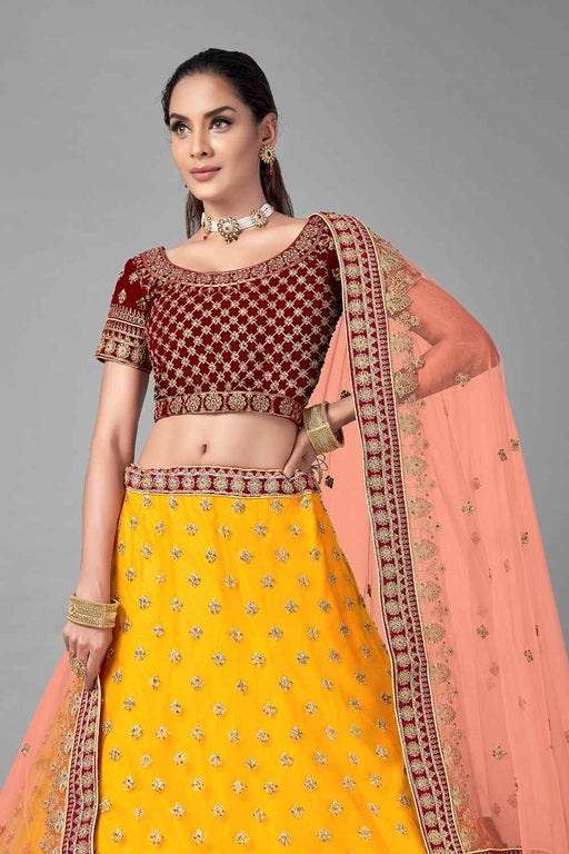 Buy Yellow Thread Silk Designer Lehenga Choli Online