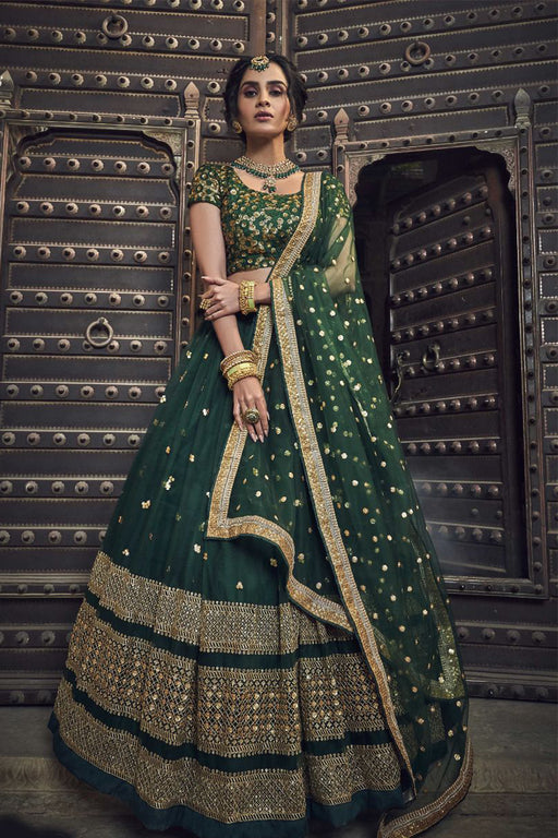 Net Embroidery Lehenga Choli In Dark Green Colour - LD5680006