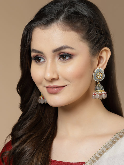 Buy Buy Now Grey Stone Earrings With Maang Tikka Online From Surat  Wholesale Shop.