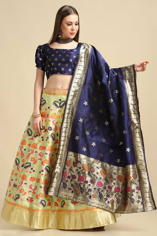 EKKTARA Stitched Designer Navy Blue And Golden Shade Lehenga Choli Set –  Ekktara