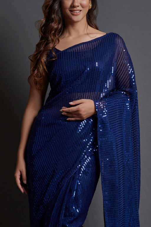 Blue Sequins Saree – Basanti Kapde aur Koffee