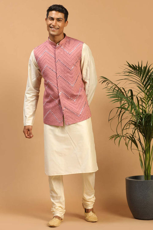 Cream & Peach Kurta Pajama Jacket Online at Best Price - Rutbaa