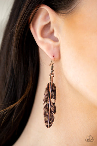 Paparazzi Earring - Feathers QUILL Fly - Copper