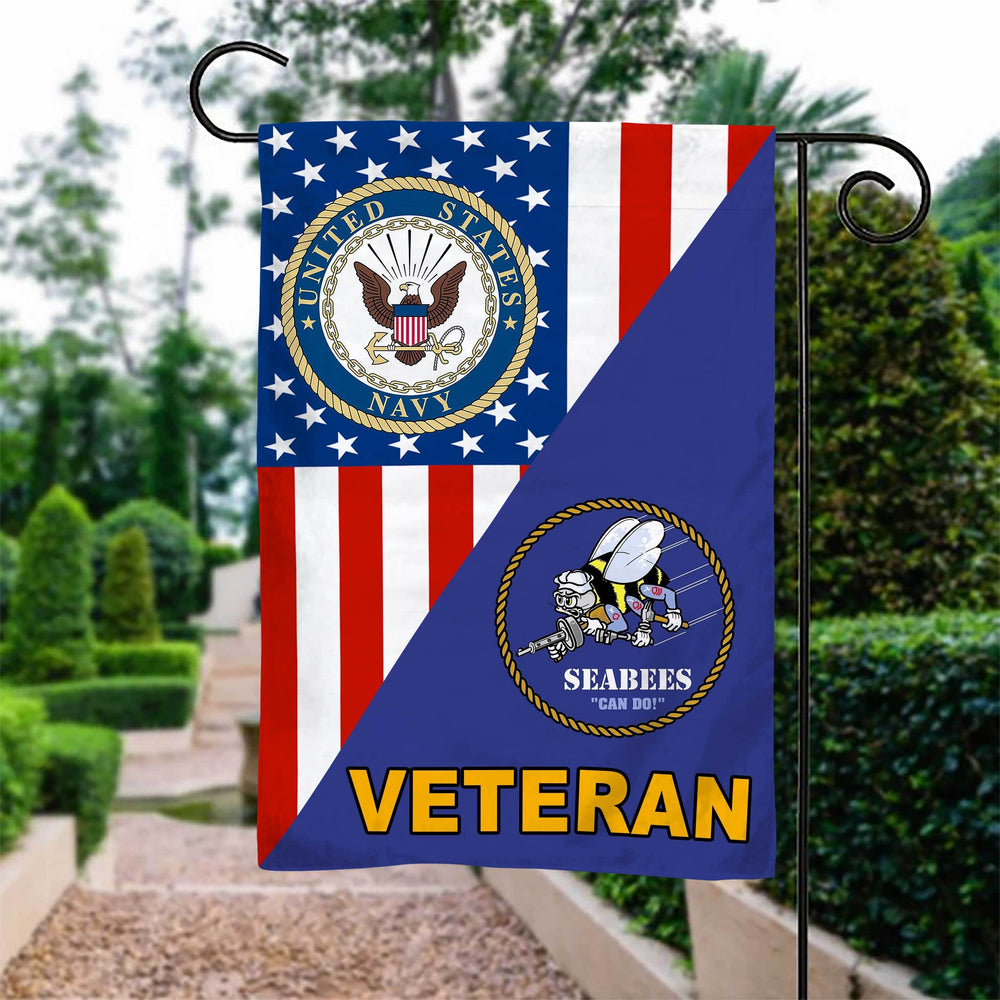 US Navy/Seabees Veteran Garden Flag Double-sided Print - Gloritees