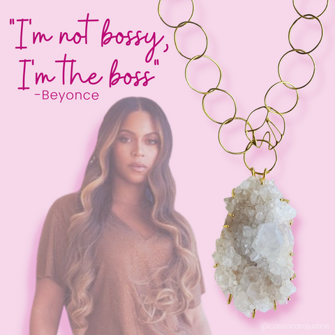 "I'm not bossy, I'm the boss" -Beyonce, Statement 18K Gold Plated Neklace with Large Quartz