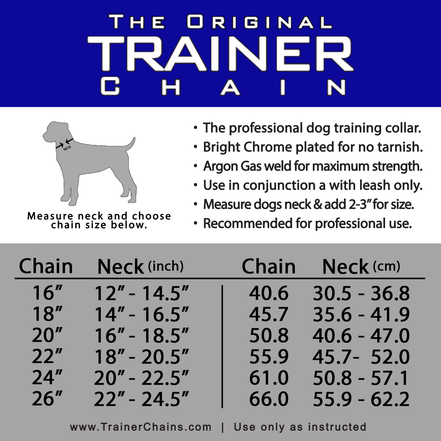 Choke Chain Size Chart