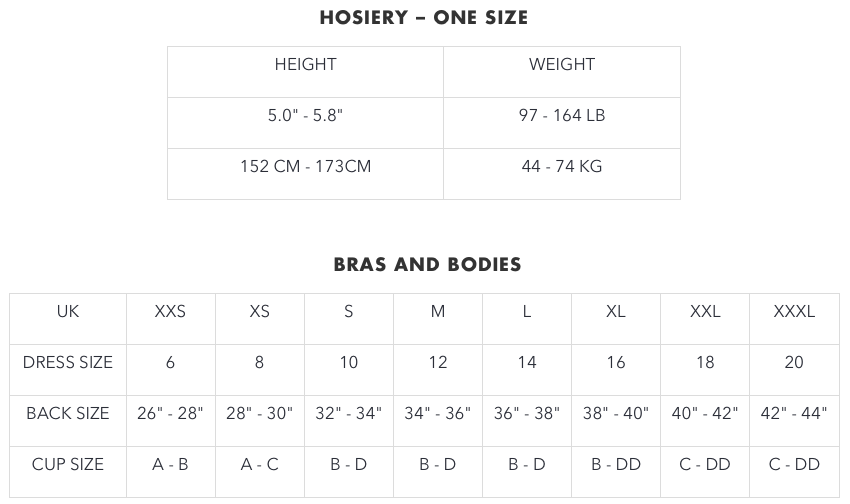 Size Charts - The Hosiery Box