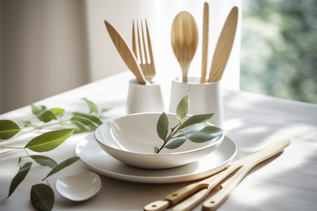 bamboo cutlery on a white table