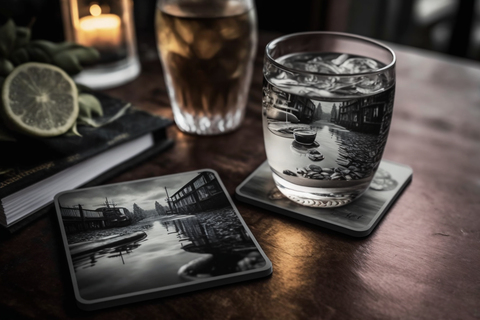 the black and white drink coaster