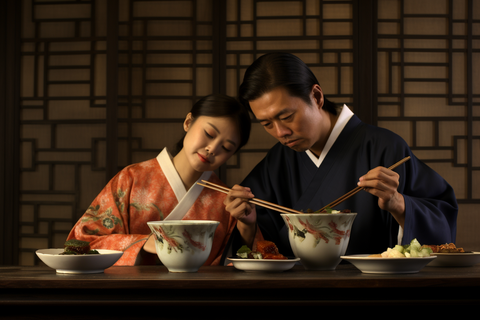 asian couple with chopsticks