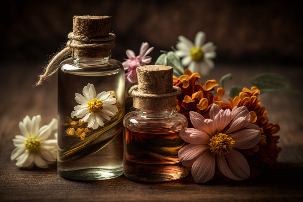 essential oils for massage with flowers