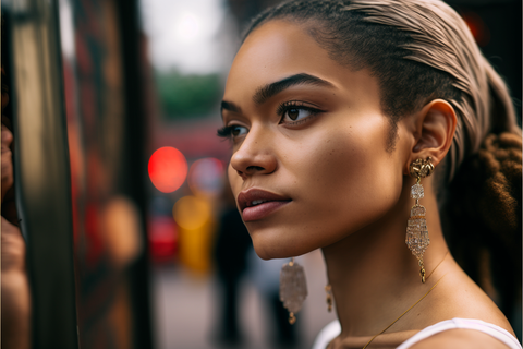 a girl with a dangle earrings