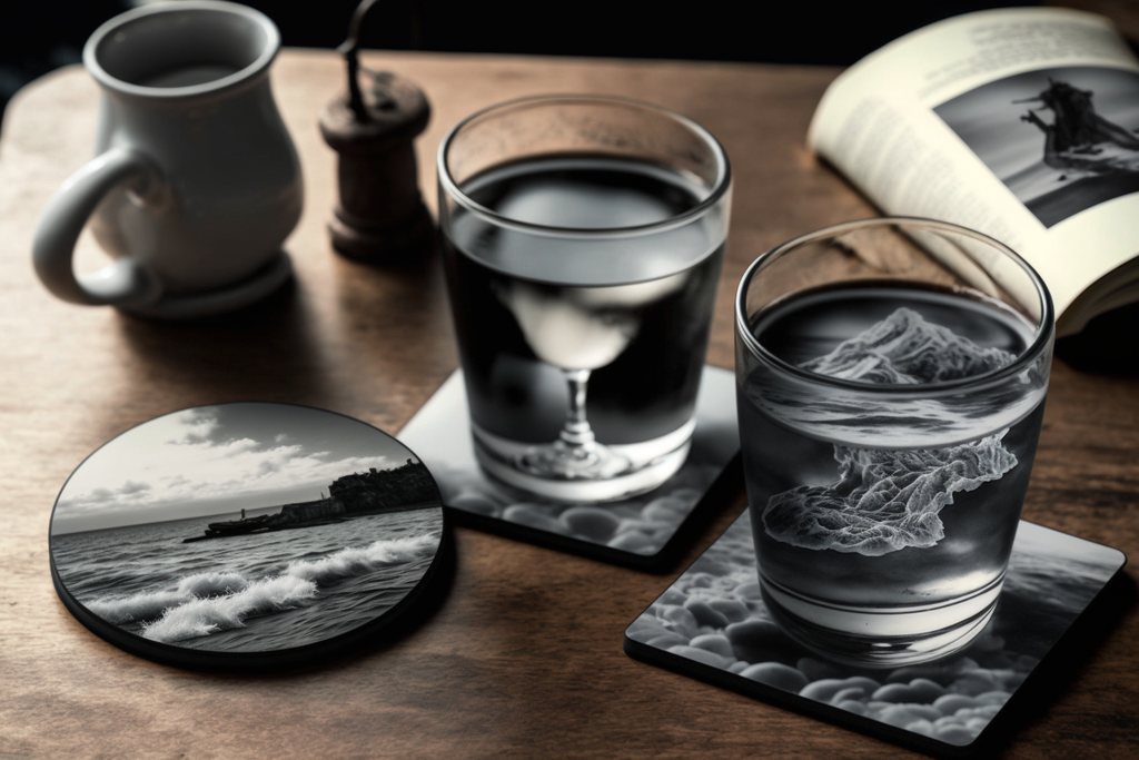 the glass of water and drink coasters 