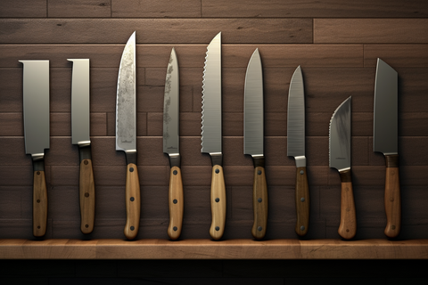 kitchen knives on a wooden surface