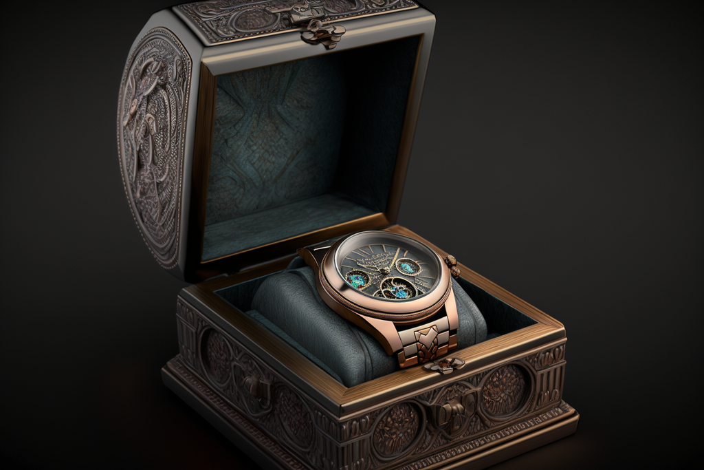 metal, luxury watch in a jewelry box 