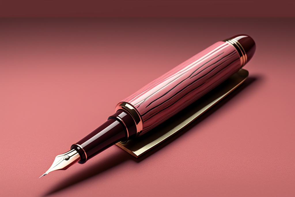 perfect, wooden fountain pen on a pink surface