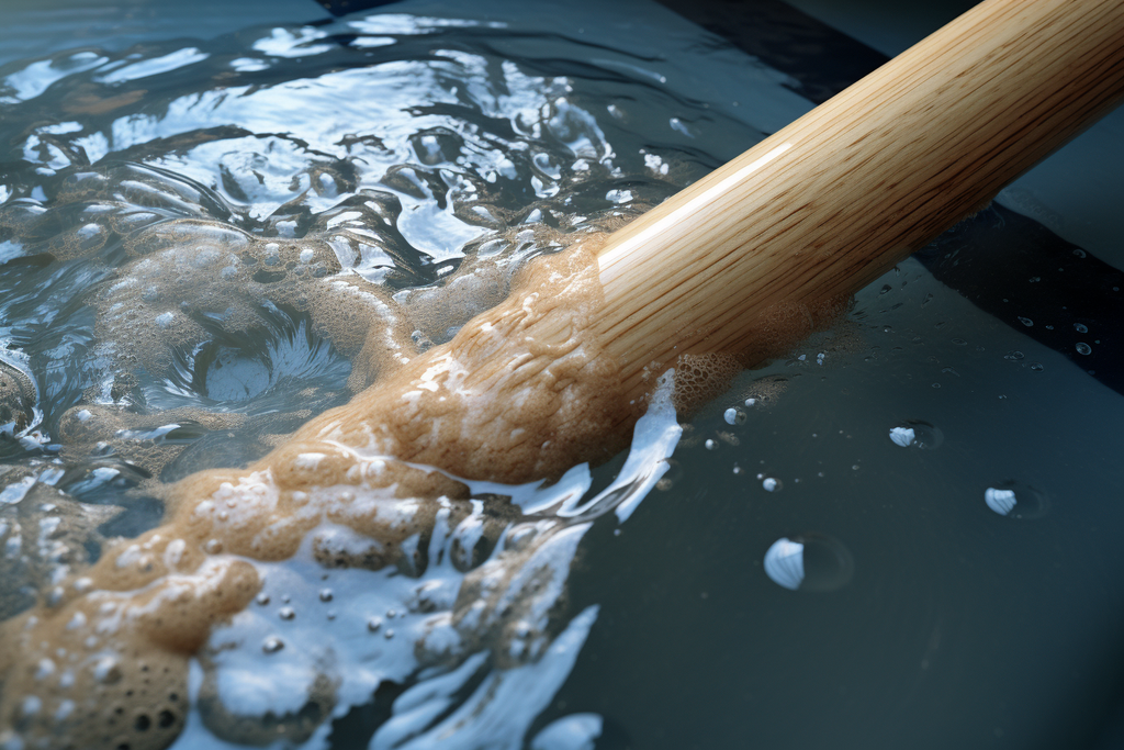 a wooden rolling pin in water