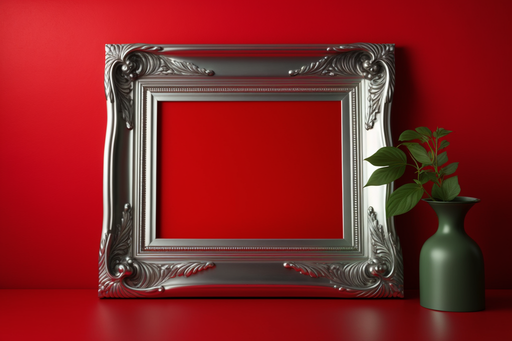 silver picture frame on a red dresser 
