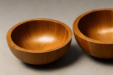 two wooden bowls