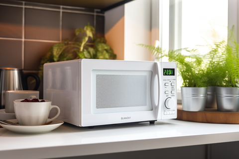 a white microwave in the kitchen