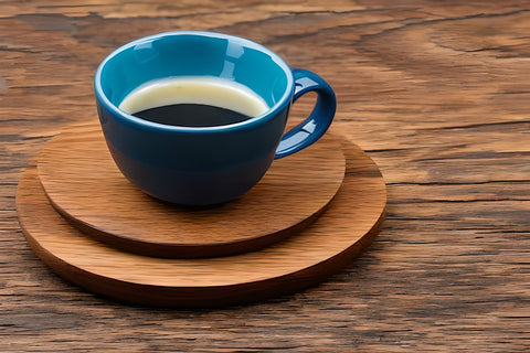 the wooden drink coaster on a wooden table