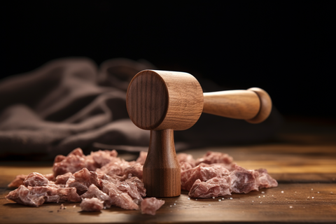 a wooden meat mallet on a table 