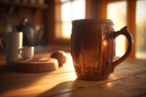 wooden mug in the kitchen during sunlight