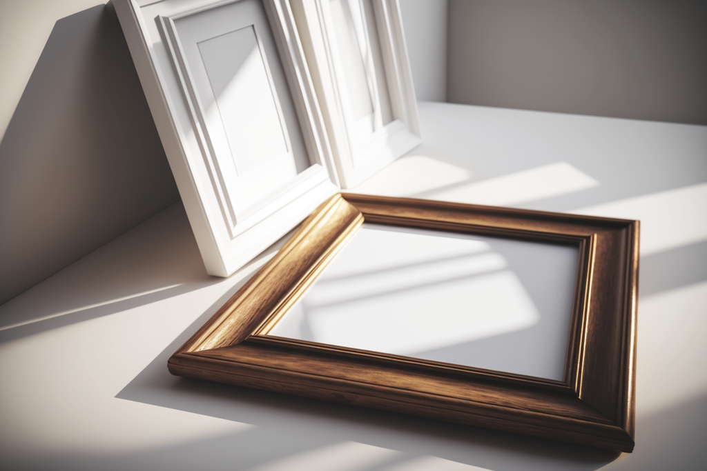 wooden picture frames on table
