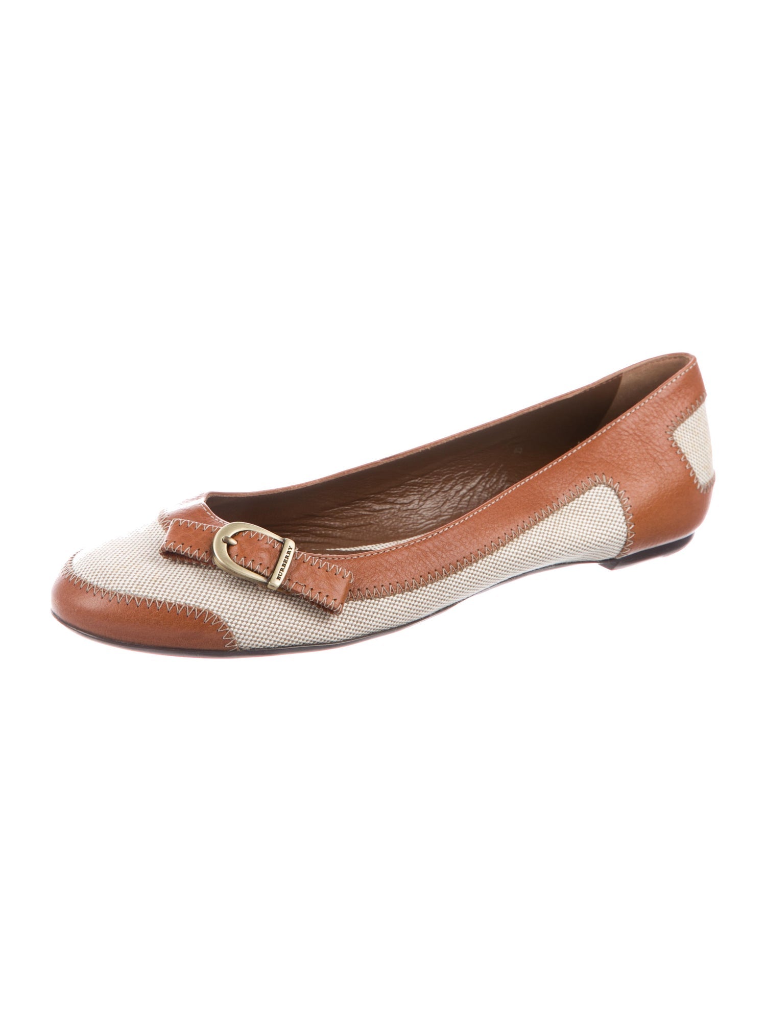 Burberry Leather Round-Toe Logo Flats 